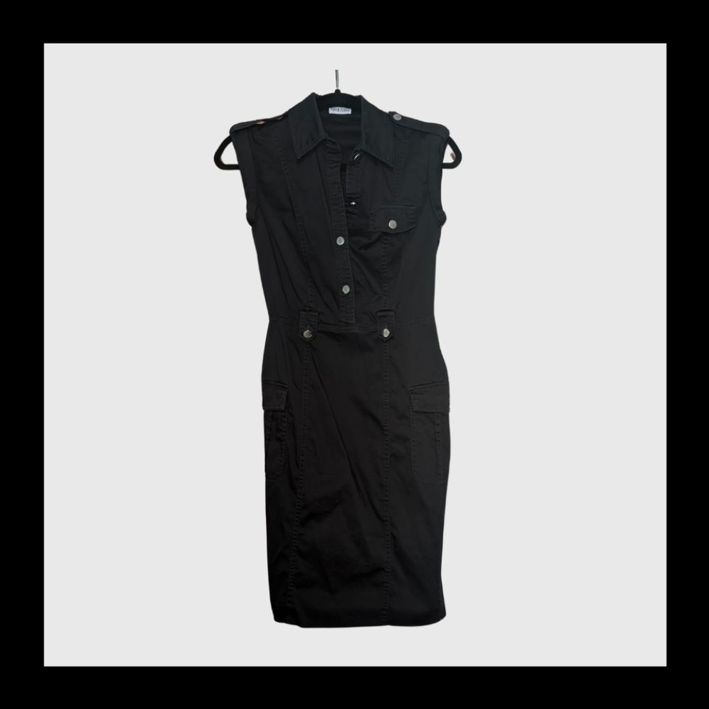 Marvin Richards Black Midi Dress with Button Detail
